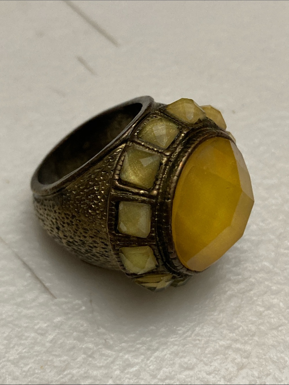 Bold Vintage Chunky Yellow Statement Ring Size 7